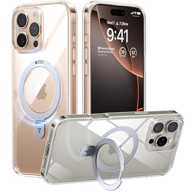 TORRAS Crystal Clear for iPhone 16 Pro Case Magnetic StandCompatible with MagSafeFlexible Stable StandMilGrade Protection Transparent Slim AntiYellowing AntiScratch Ring Kickstand 63 Ostand