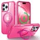 CHAOFEnG Magnetic Compatible with iPhone 16 Pro Case with Stand Military Grade Drop TestedCompatible with Magnet Ring Translucent Slim Hard Back Soft Edge Rose Red