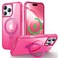 CHAOFEnG Magnetic Compatible with iPhone 16 Pro Case with Stand Military Grade Drop TestedCompatible with Magnet Ring Translucent Slim Hard Back Soft Edge Rose Red