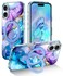 Lamcase for iPhone 16 Plus Case with Magnetic Invisible Ring Stand Compatible with MagSafe Full Body Rugged Slim Women Men Girl Shockproof Marble Pattern Design Case PurpleBlue