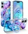 Lamcase for iPhone 16 Plus Case with Magnetic Invisible Ring Stand Compatible with MagSafe Full Body Rugged Slim Women Men Girl Shockproof Marble Pattern Design Case PurpleBlue