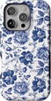Casely iPhone 16 Pro Case Rose to Fame Blue White Floral Bold Protective Design Compatible with MagSafe