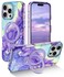 Lamcase for iPhone 16 Pro Case with Magnetic Invisible Ring Stand Compatible with MagSafe Full Body Rugged Slim Women Men Girl Shockproof Marble Pattern Design Case Violet