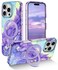 Lamcase for iPhone 16 Pro Case with Magnetic Invisible Ring Stand Compatible with MagSafe Full Body Rugged Slim Women Men Girl Shockproof Marble Pattern Design Case Violet