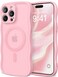 CAPRARO Cute for iPhone 15 Pro Max Case Compatible with MagSafe Curly Wave Edge Full Camera Protection 14 FT Drop Protection Magnetic Phone Case for 15 Pro Max 67 Inch Peach Pink