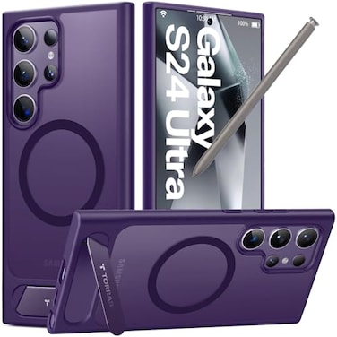 TORRAS Strong Magnetic Seamless Stand for Samsung Galaxy S24 Ultra Case Fit for MagSafe MilGrade Drop Protection Kickstand for Samsung Galaxy S24 Ultra Case Translucent BackPurple Edge