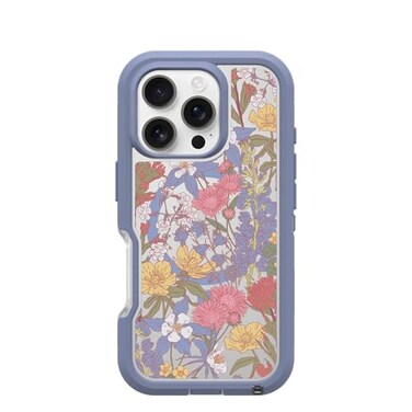 OtterBox iPhone 16 Pro Defender Series XT Clear Case Floral Purple Tough Rugged Durable iPhone Case Snaps on MagSafe PressureFitted DualLayer iPhone Case