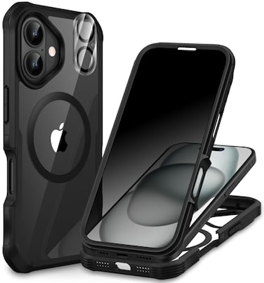 CENHUFO Magnetic Privacy for iPhone 16 Case Compatible with Magsafe Full Body Phone Case Builtin 9H Tempered Glass Privacy Screen Protector and Camera Lens Cover Shockproof Bumper Clear Black