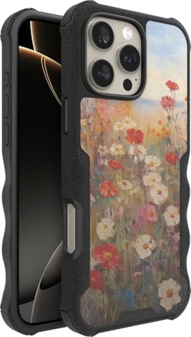 Smartish iPhone 16 Pro Max Protective Magnetic Case Gripzilla Compatible with MagSafe Rugged Tough Heavy Duty Armor Cover Drop Tested Protection for Apple iPhone 16 Pro Max Wildflower Fields
