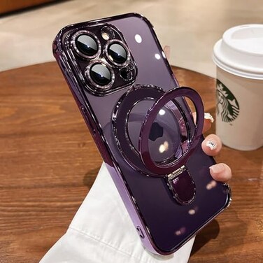 ZinLyuen Magnetic Ring Case for iPhone 16 Pro Max Case Kickstand Compatible with MagSafe Builtin Camera Lens Protector Shockproof Phone Case for iPhone 16 ProMax 69 Purple