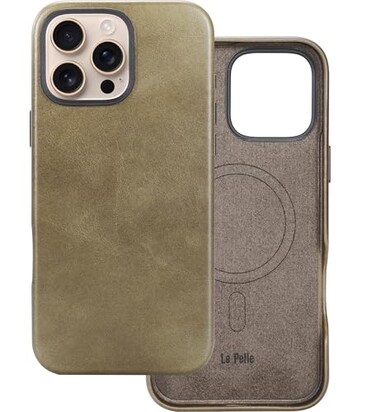 Le Pelle Handcrafted Premium Italian Leather Case for iPhone 16 Pro Max Compatible with Magsafe TwoTone Effect with Unique Patina Over Time Sand Dune