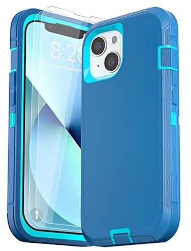 DHCALL for iPhone 13 Case 61 with 2 Tempered Glass Screen Protector Heavy Duty MilitaryGrade Full Body Drop Protection Shockproof Tough Durable 61 InchBlue