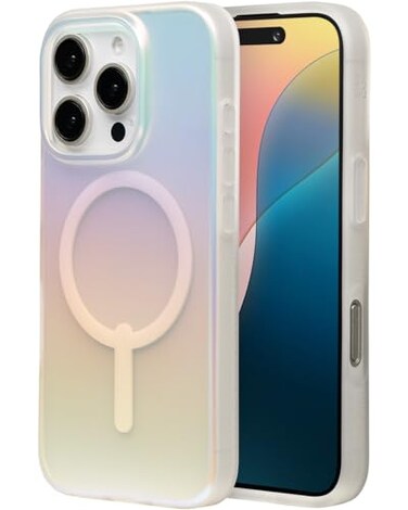 ZAGG Milan Snap Case for iPhone 16 Pro Color Changing Finish MagSafe Wireless Charging Compatible 13ft Drop Protection Graphene Reinforced EcoFriendly Matte Iridescent