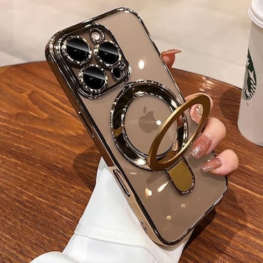 QSIETSPY Magnetic Case for iPhone 16 Pro Max with Invisible Stand Military Drop ProtectionCompatible with MagSafe Full Camera Protection Clear Soft TPU for iPhone 16 ProMax case 69 InchesGold