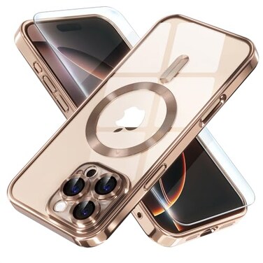 Misea Magnetic for iPhone 16 Pro Max Case Compatible with MagSafe Never Yellowing Military Grade Drop Protection Full Camera Lens Protector Plating Soft Clear Phone Case for Women 69 Desert