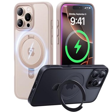 CASEKOO UltraMagnetic Stand for iPhone 16 Pro Max Case Military Drop Protection Compatible with MagSafe Shockproof Translucent Matte Slim Ring Holder Case for iPhone 16 ProMax 69 Gold