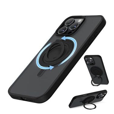 SURPHY 360 Magnetic Stand for iPhone 16 Pro Case with Finger Ring Compatible with MagSafe Ring Stand and Finger Ring Phone Case for 16 Pro 63 inch 2024 Frosted Black