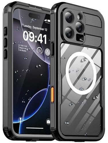 Ezanmull for iPhone 16 Pro Max Waterproof Case with Builtin Screen Protector Dustproof Shockproof Compatible with MagSafe Full Body Underwater Protective Phone Cover for iPhone 16 Pro Max 69 Black
