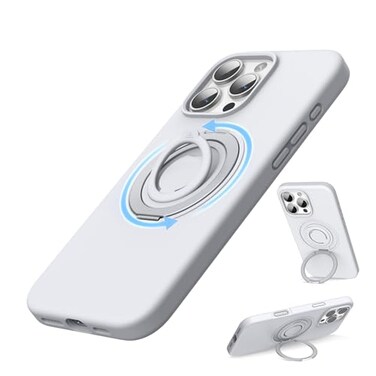 SURPHY 360 Magnetic Stand for iPhone 16 Pro Max Case with Finger Ring Compatible with MagSafe Ring Stand and Finger Ring Phone Case for 16 Pro Max 69 inch 2024 White Titanium