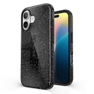 Speck CandyShell Grip iPhone 16 Case Slim MagSafe Black GlitterSteel Black