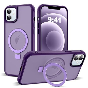 SKYLMW Compatible with iPhone 12 Case iPhone 12 Pro Case with Invisible Magnetic ORing Stand Translucent Phone Cases 61 Compatible with MagSafeGreat Grip Feeling Purple