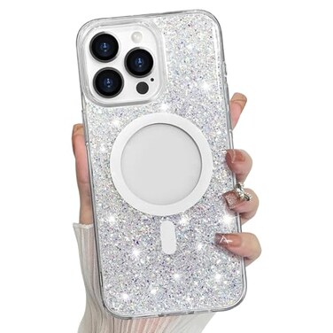 Bonoma for iPhone 16 Pro Max Case Sparkly Glitter Bling Back Magnetic Support for MagSafe Shockproof Crystal and Clear HighDuty Protection for Girls WomenGlitter Crystal