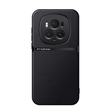 Kepuch Case Compatible for Honor Magic 6 Pro Litchi Grain Magnetic Holder Builtin Metal Plate Cover Bumper Black