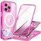 BERFY for iPhone 16 Pro Max Case Compatible with MagSafe Builtin Glass Screen Protector Camera Protection Shockproof Full Body Phone Case 69 Clear Bright Pink