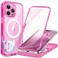 BERFY for iPhone 16 Pro Max Case Compatible with MagSafe Builtin Glass Screen Protector Camera Protection Shockproof Full Body Phone Case 69 Clear Bright Pink