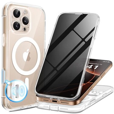 BERFY for iPhone 16 Pro Max Case Compatible with MagSafe Builtin Privacy Screen Protector Camera Protection Shockproof Full Body Phone Case 69 Clear