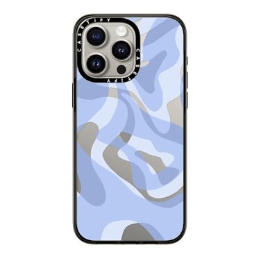CASETiFY Compact Case for iPhone 15 Pro Max Lightweight 4 ft 2X Military Grade Drop ProtectionSlim Retro Swirls in Blue Clear Black