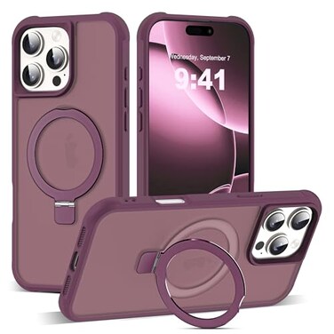 SKYLMW Compatible with iPhone 16 Pro Max Case with Invisible Magnetic ORing Stand MilitaryGrade Translucent Case for iPhone 16 ProMax 69 Compatible with MagSafeGreat Grip FeelingWine Red