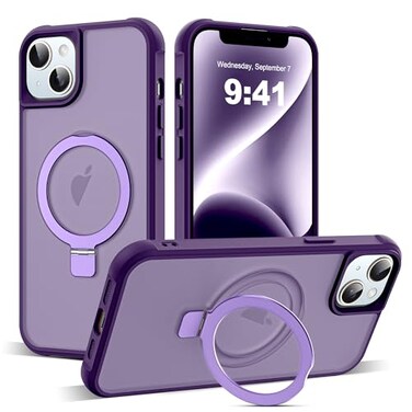 SKYLMW Compatible with iPhone 14 Plus Case with Invisible Magnetic ORing Stand MilitaryGrade Translucent Case for iPhone 14 Plus 67 Compatible with MagSafeGreat Grip Feeling Purple