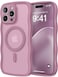 CAPRARO Cute for iPhone 15 Pro Max Case Compatible with MagSafe Curly Wave Edge Full Camera Protection 14 FT Drop Protection Magnetic Phone Case for 15 Pro Max 67 Inch Black Currant