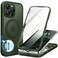 BERFY for iPhone 16 Pro Max Case Compatible with MagSafe Builtin Glass Screen Protector Camera Protection Shockproof Full Body Phone Case 69 Translucent Deep Green
