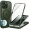BERFY for iPhone 16 Pro Max Case Compatible with MagSafe Builtin Glass Screen Protector Camera Protection Shockproof Full Body Phone Case 69 Translucent Deep Green