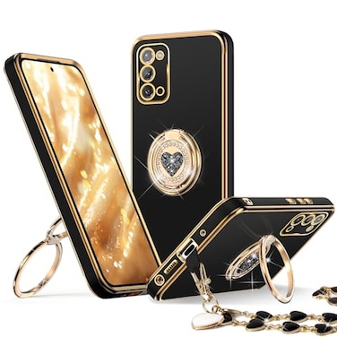 XYZ for Galaxy Note 20 case with Stand for Samsung Galaxy Note 20 Case with Double RingWomen Girls Cute LoveHeart Luxury Bling Protective Case Heart for Samsung Note 20 Case Black