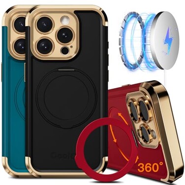 COOLQO for iPhone 15 Pro Max Case 67 Upgraded 360 Spin Magnetic Stand Compatible with MagsafeMilitary Protection Shockproof Protective Phone Holder Cover for iPhone 15 Pro Max Black Gold