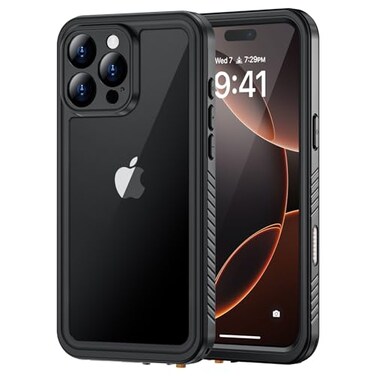 Lanhiem for iPhone 16 Pro Max Waterproof Case Dustproof Case Builtin Screen Protector Camera Protection 360 Full Body Heavy Duty Waterproof Phone Case 69 BlackClear