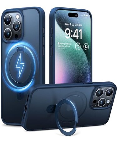 TORRAS Ultra Magnetic Ostand for iPhone 16 Pro Case Fit for MagSafe Sturdy Stand Ring Holder MilGrade Shockproof Matte AntiScratch Slim Protective Kickstand Case Navy Blue 63 inch