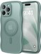CAPRARO Cute for iPhone 15 Pro Max Case Compatible with MagSafe Curly Wave Edge Full Camera Protection 14 FT Drop Protection Magnetic Phone Case for 15 Pro Max 67 Inch Midnight Green
