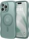 CAPRARO Cute for iPhone 15 Pro Max Case Compatible with MagSafe Curly Wave Edge Full Camera Protection 14 FT Drop Protection Magnetic Phone Case for 15 Pro Max 67 Inch Midnight Green