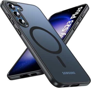 OWKEY for Samsung Galaxy S23 Plus Case 66 Magnetic S23 Plus Case Compatible with Magsafe Military Grade Shockproof Translucent Back Slim Bumper Cover Phone Case Black