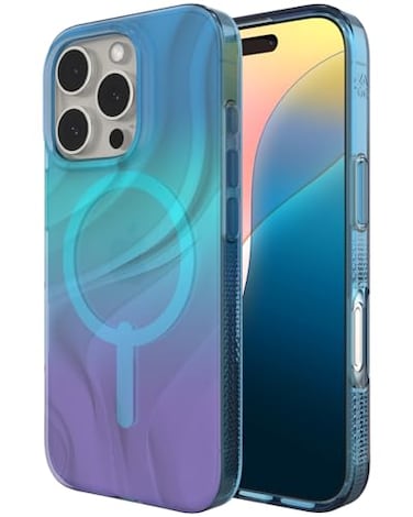 ZAGG Milan Snap Case for iPhone 16 Pro Color Changing Finish MagSafe Wireless Charging Compatible 13ft Drop Protection Graphene Reinforced EcoFriendly Deep Aurora