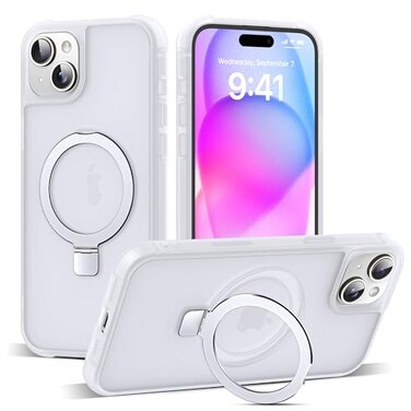 SKYLMW Compatible with iPhone 15 Case with Invisible Magnetic ORing Stand MilitaryGrade Phone Case for iPhone 15 61 Compatible with MagSafeGreat Grip FeelingTranslucent