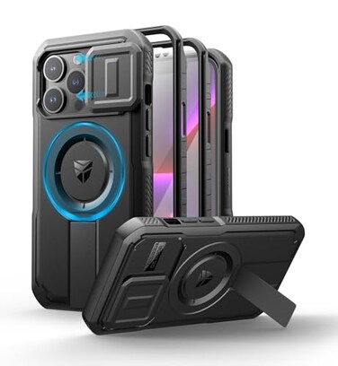 Dexnor for iPhone 13 Pro Case with Slide Camera Cover Adjustable Kickstand Builtin Screen Protector Magnetic Rugged Shockproof Bumper Cases HeavyDuty Magnetic Protective CoverBlack