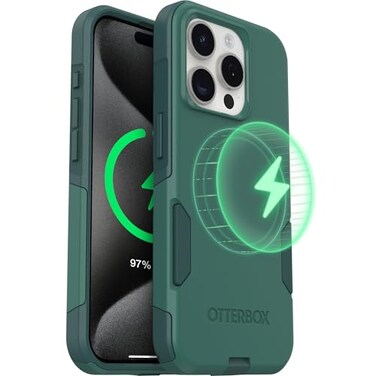 OtterBox iPhone 15 Pro Commuter MagSafe Case Slim Tough PocketFriendly Dual Layer Drop Protection Port Covers NonRetail Packaging Green