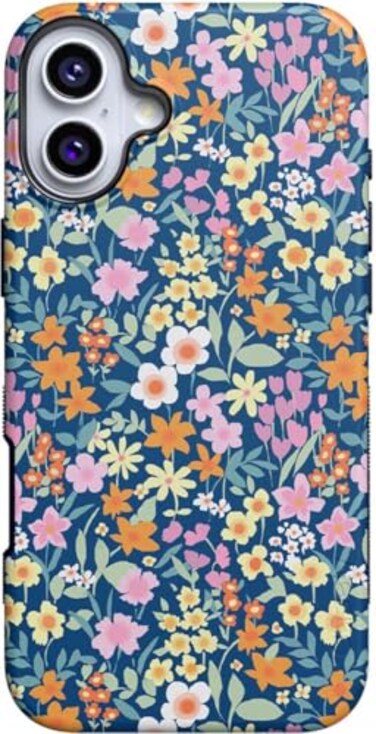 Casely iPhone 16 Case Full Bloom Navy Floral Bold Protective Design Compatible with MagSafe