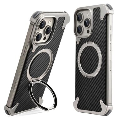 OATSBASF Frameless for iPhone 16 Pro Max 69 Case Sleek Minimalist Protective Shock Absorption Aerospace Grade Shells with 360 Rotating Kickstand Natural Titanium