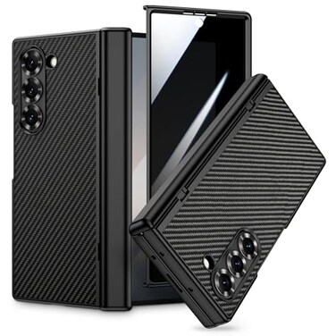 VEGO for GalaxyZFold6 Case Z Fold 6 Case with Builtin Privacy Screen Protector Hinge Protection Support Wireless Charging Slim PU Leather Cover for Samsung Galaxy Z Fold 6 5G Carbon Fiber